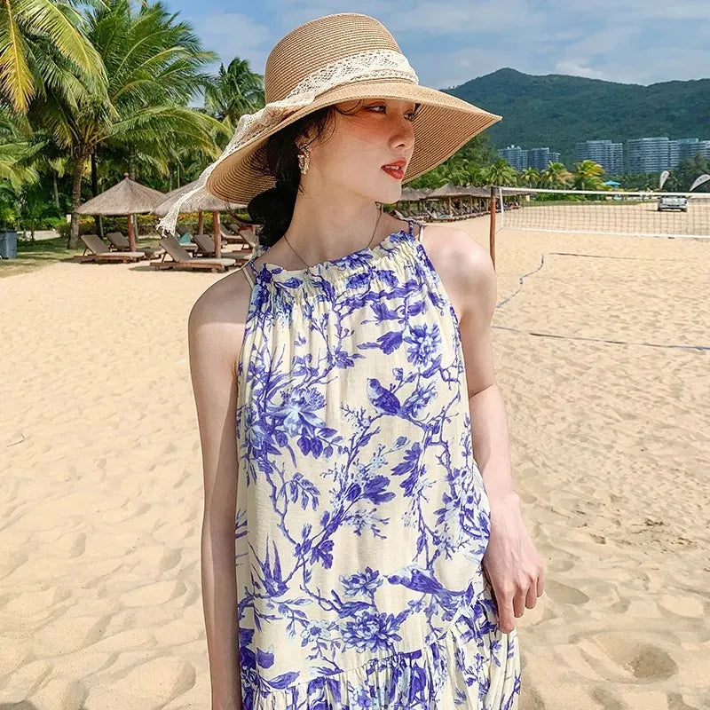 Vestido Feminino Isis com Chiffon e Estampa Porcelana - para um Verão Elegante na Praia